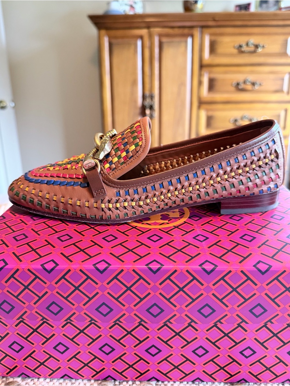 Tory Burch Woven Multicolor Leather Women’s Loafer - Picture 5 of 8